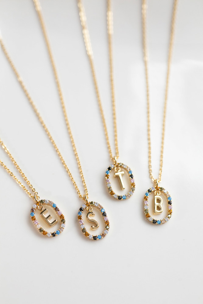 Colorful CZ Initial Letter Necklace