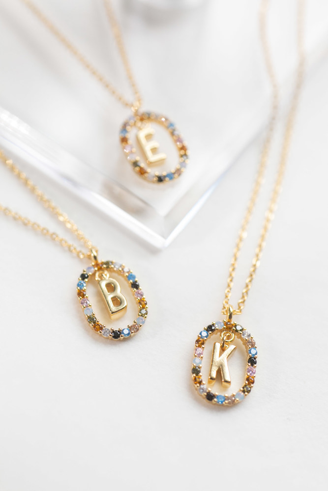 Colorful CZ Initial Letter Necklace