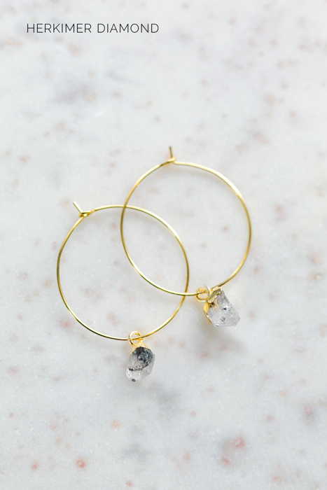 Raw Gemstone Birthstone Hoop Earrings