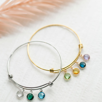 Birthstone Charm Bangle Bracelet