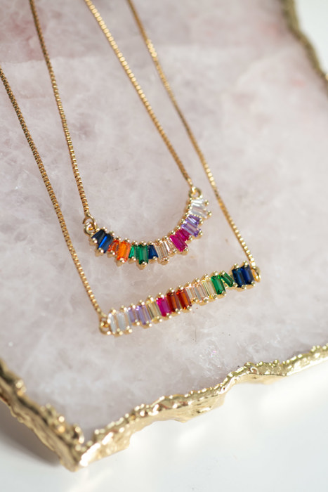 Colorful Rainbow CZ Rhinestone Necklace