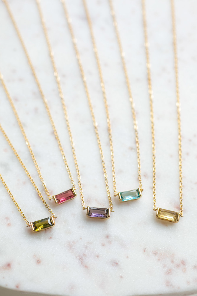 Baguette Birthstone Necklace