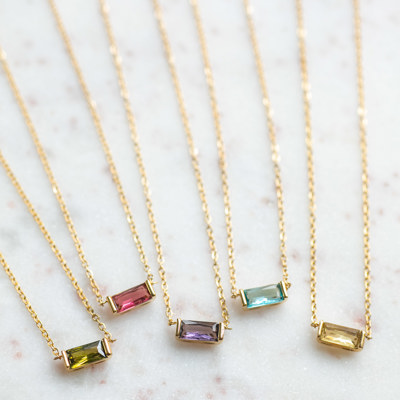 Baguette Birthstone Necklace