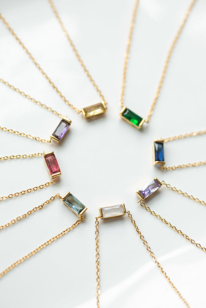 Baguette Birthstone Necklace