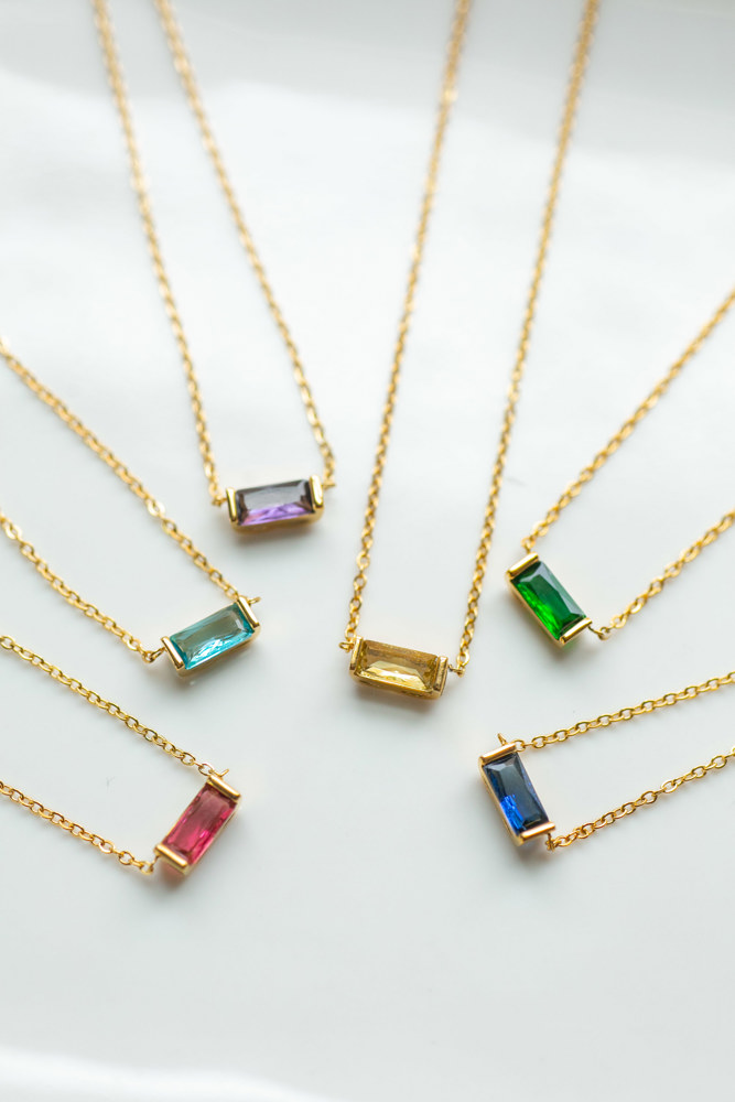 Baguette Birthstone Necklace