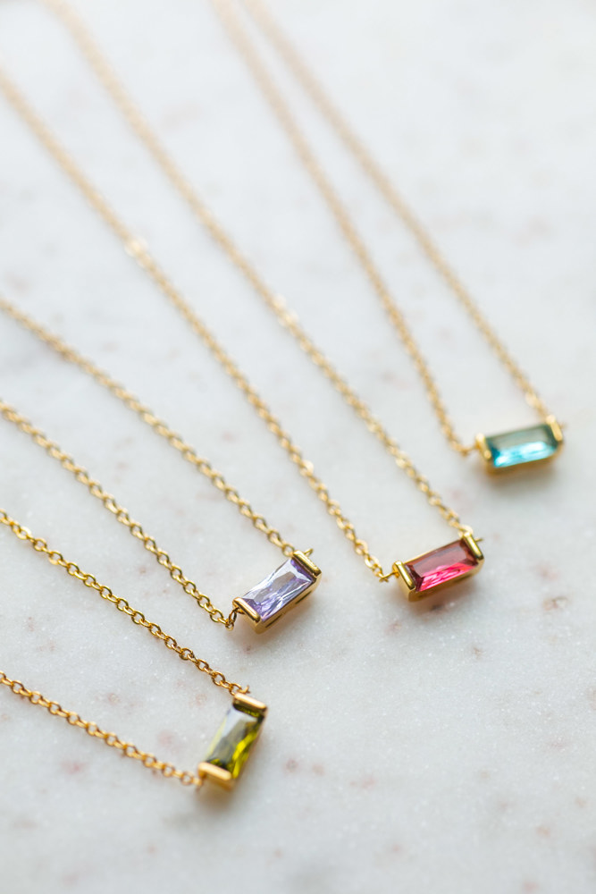 Baguette Birthstone Necklace