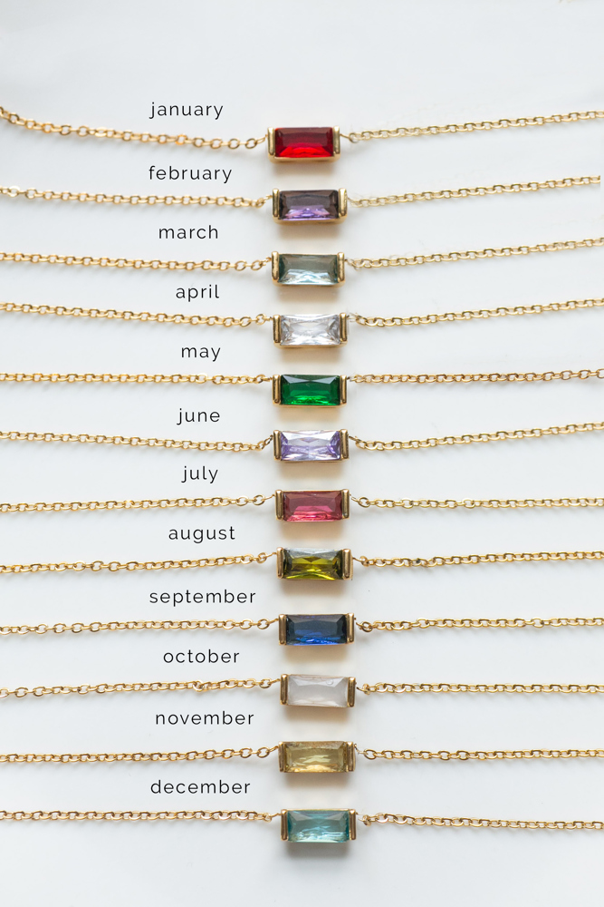 Baguette Birthstone Necklace