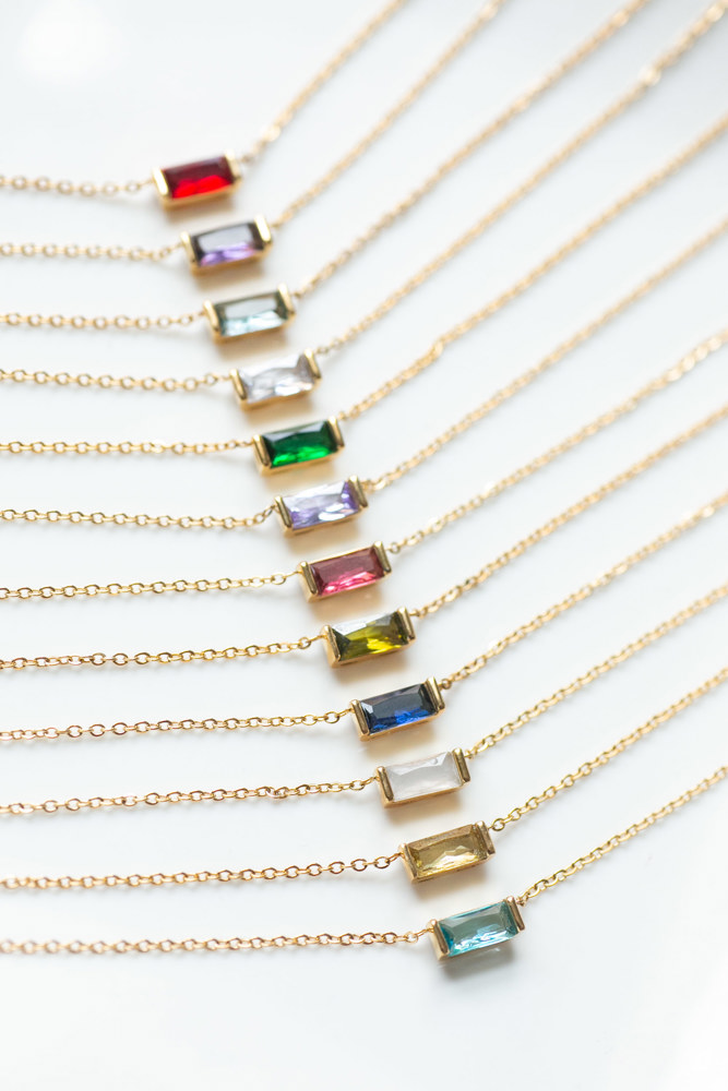 Baguette Birthstone Necklace