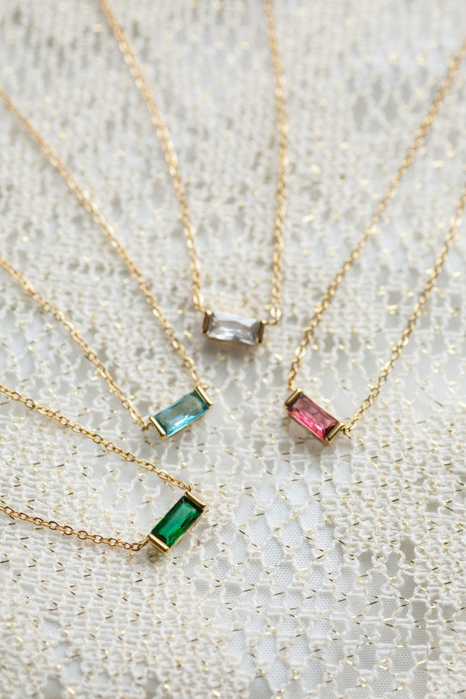 Baguette Birthstone Necklace