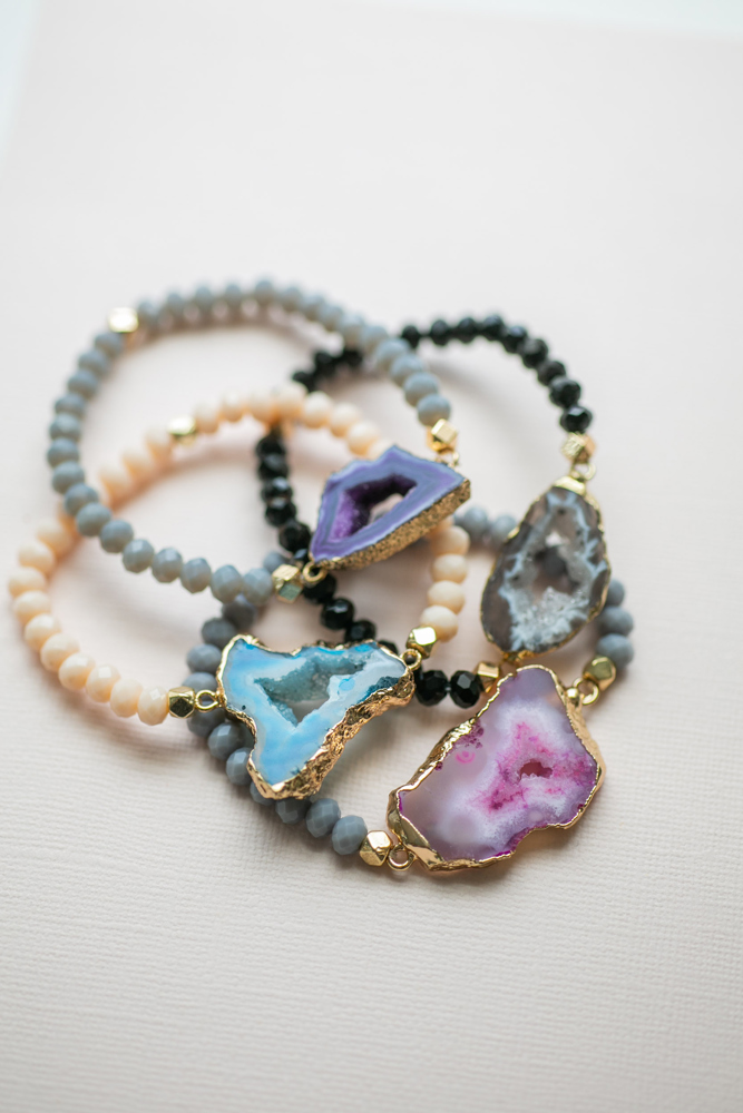 Natural Stone Geode Beaded Bracelet