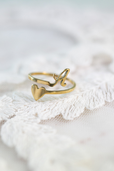 Dainty Initial Letter Ring | Initial Heart Ring