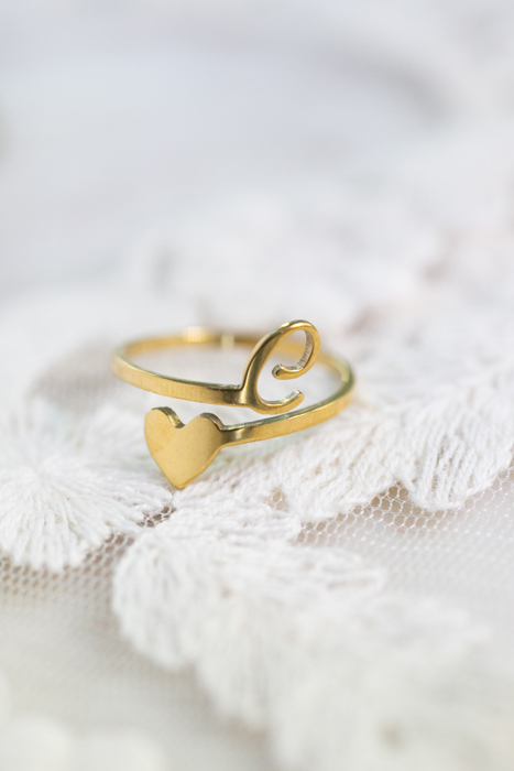 Dainty Initial Letter Ring | Initial Heart Ring