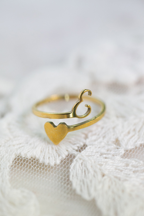 Dainty Initial Letter Ring | Initial Heart Ring