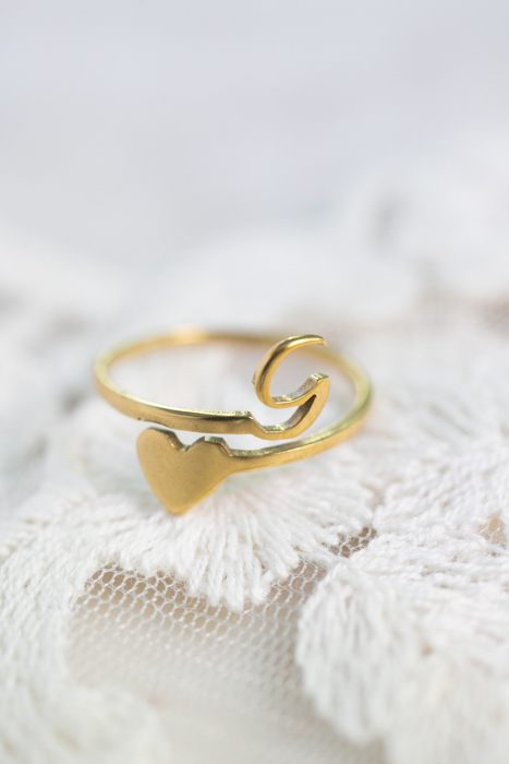 Dainty Initial Letter Ring | Initial Heart Ring