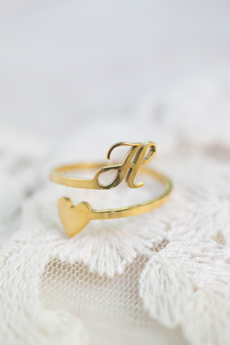 Dainty Initial Letter Ring | Initial Heart Ring