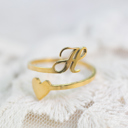 H Dainty Initial Letter Ring | Initial Heart Ring