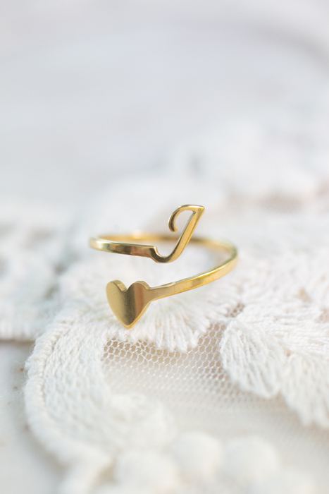 Dainty Initial Letter Ring | Initial Heart Ring