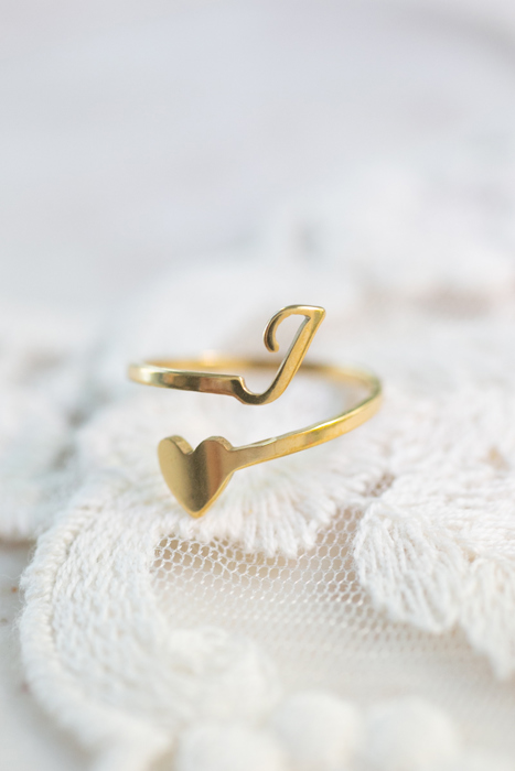 Dainty Initial Letter Ring | Initial Heart Ring