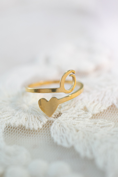 Dainty Initial Letter Ring | Initial Heart Ring