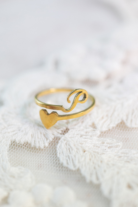 Dainty Initial Letter Ring | Initial Heart Ring