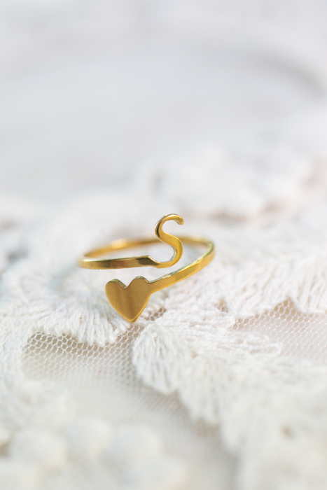 Dainty Initial Letter Ring | Initial Heart Ring