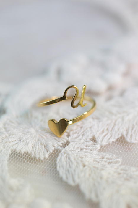 Dainty Initial Letter Ring | Initial Heart Ring