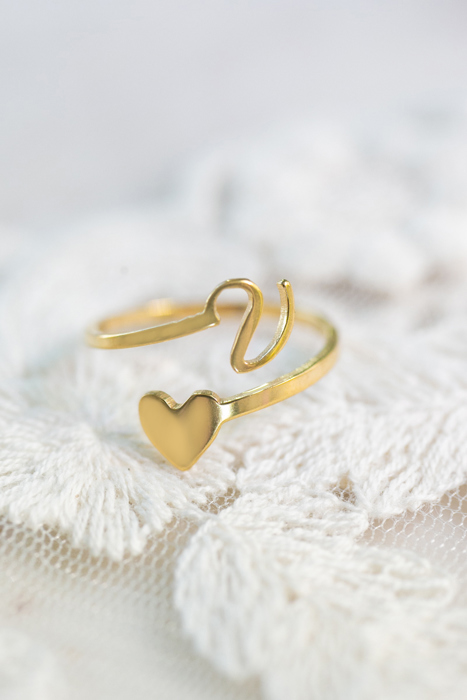 Dainty Initial Letter Ring | Initial Heart Ring