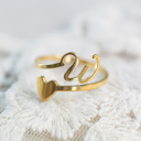 W Dainty Initial Letter Ring | Initial Heart Ring