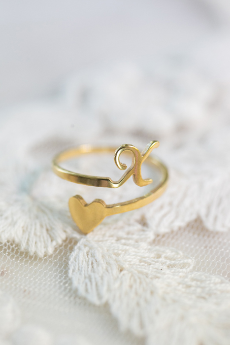 Dainty Initial Letter Ring | Initial Heart Ring