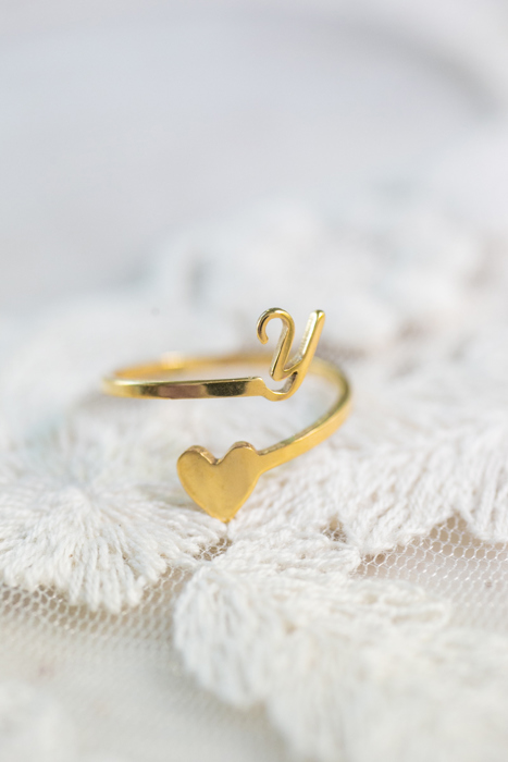 Dainty Initial Letter Ring | Initial Heart Ring