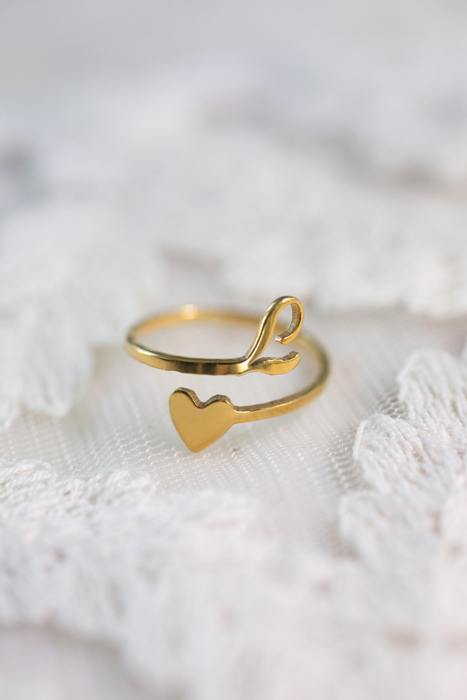 Dainty Initial Letter Ring | Initial Heart Ring