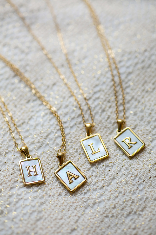 Gold Mother of Pearl Initial Letter Necklace