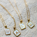  Gold Mother of Pearl Initial Letter Necklace