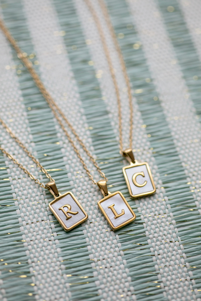 Gold Mother of Pearl Initial Letter Necklace