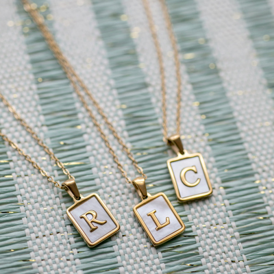 Gold Mother of Pearl Initial Letter Necklace