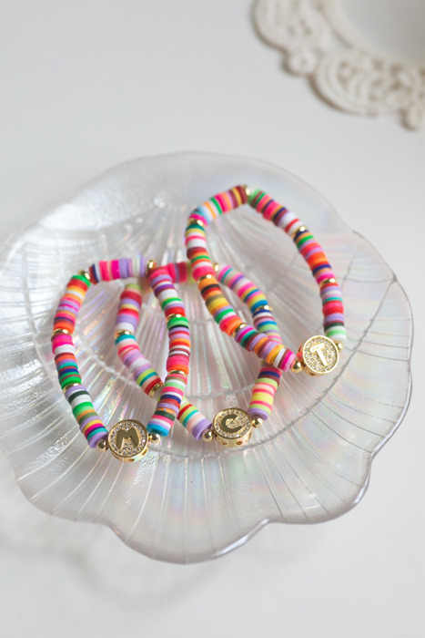 Personalized Rainbow Heishi Initial Bracelet