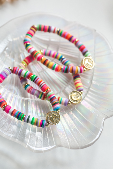 Personalized Rainbow Heishi Initial Bracelet