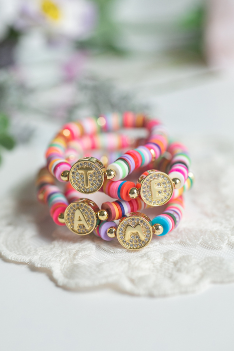 Personalized Rainbow Heishi Initial Bracelet