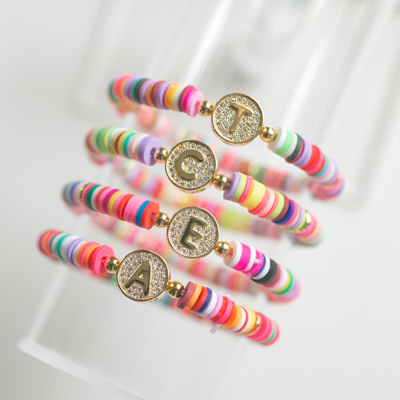 Personalized Rainbow Heishi Initial Bracelet