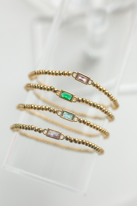 Gold Beaded Baguette Birthstone Bracelet