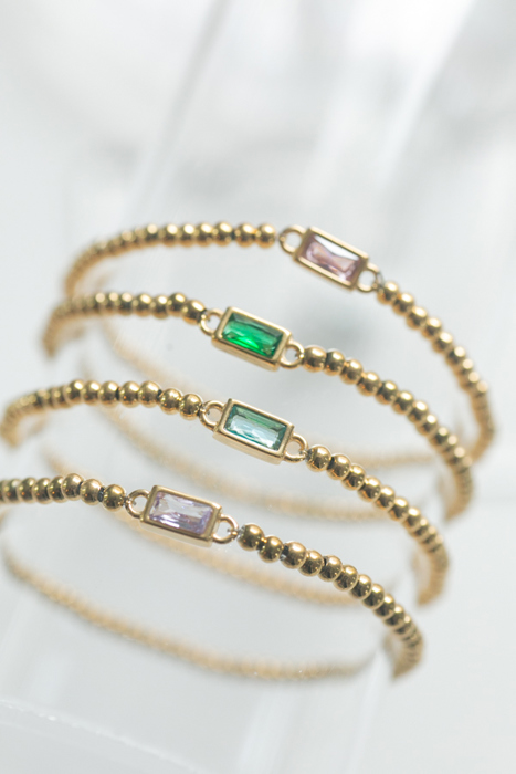 Gold Beaded Baguette Birthstone Bracelet