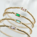  Gold Beaded Baguette Birthstone Bracelet