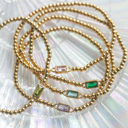  Gold Beaded Baguette Birthstone Bracelet
