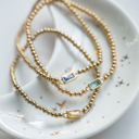  Gold Beaded Baguette Birthstone Bracelet