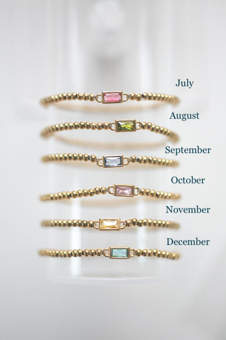 Gold Beaded Baguette Birthstone Bracelet
