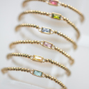  Gold Beaded Baguette Birthstone Bracelet