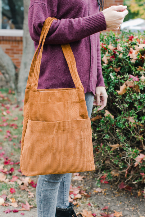 Double Pocket Corduroy Tote Bag