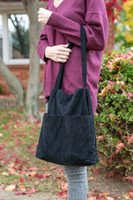 Double Pocket Corduroy Tote Bag