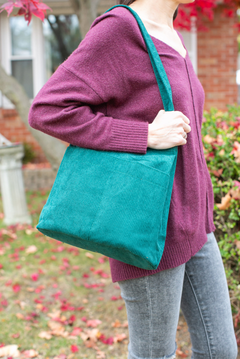 Teal Corduroy Tote Bag | Everyday Shoulder Bag | Boho Fall Handbag