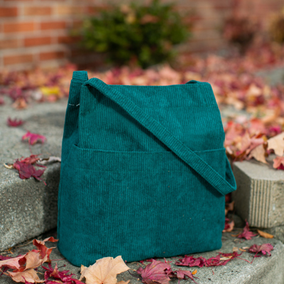 Teal Corduroy Tote Bag | Everyday Shoulder Bag | Boho Fall Handbag